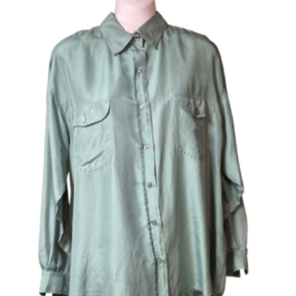 Daniel Hechter Vintage Men's Green Silk Button-Up Shirt Size Medium Oversize - Picture 13 of 13